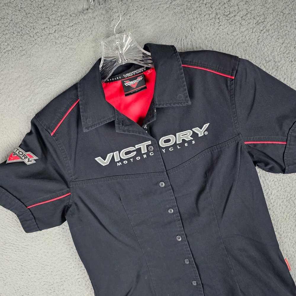 Victory Motorcycle Shirt Womens Small New OEM Performance Short Sleeve Button-Up